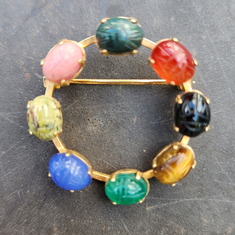 Egyptian Revival Scarab Wreath Brooch